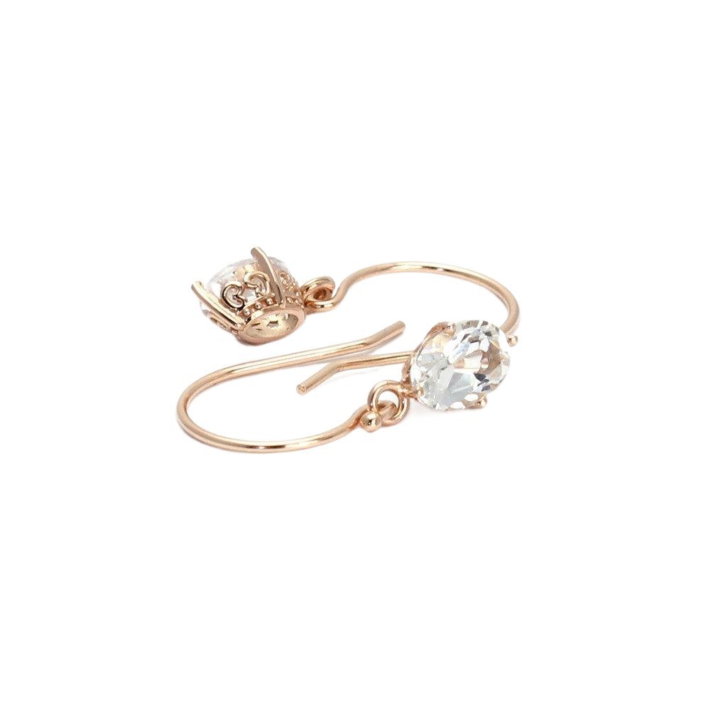 Filigree Dangle White Topaz Earrings in 14K Gold, Rare Earth Jewelry