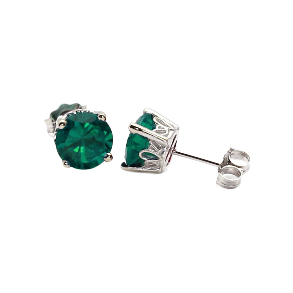 Green Emerald Earrings | 14K Gold Round Emerald Studs, Rare Earth Jewelry