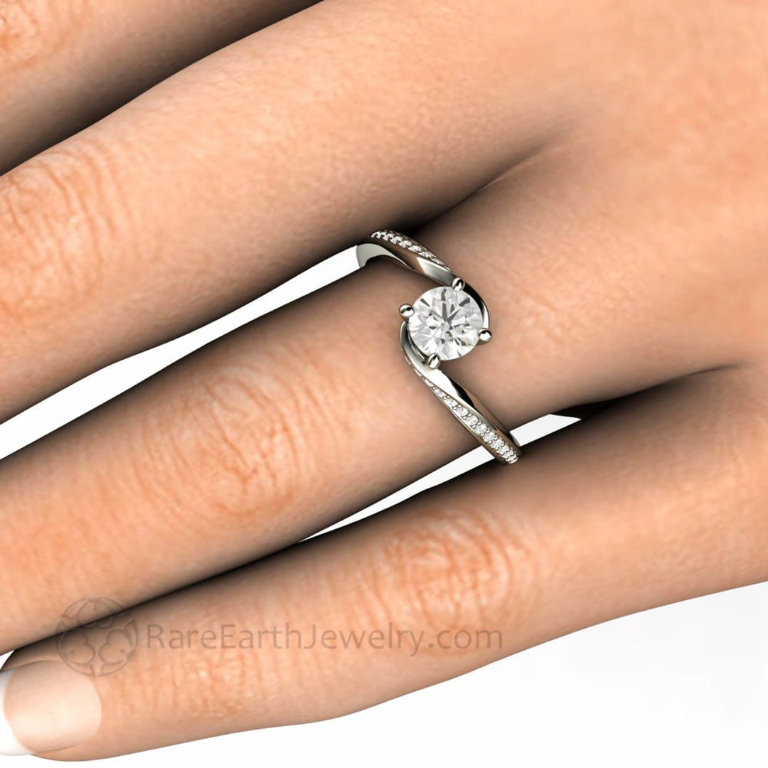 Lab Grown Diamond Solitaire Ring | .50ct Round Bypass Engagement Ring on the Hand