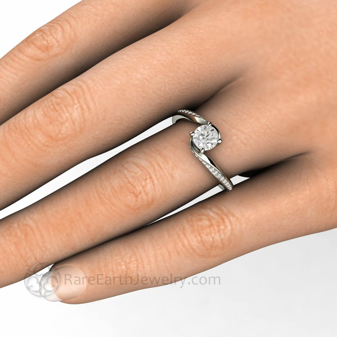 Lab Grown Diamond Solitaire Ring on the Hand | .50ct Engagement Ring, Round Bypass Design