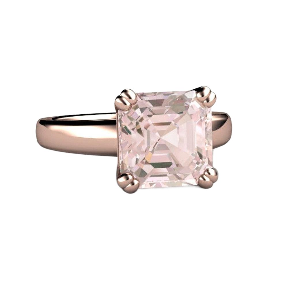 Large Asscher Cut Morganite Engagement Ring Solitaire with Double Prongs, Rare Earth Jewelry