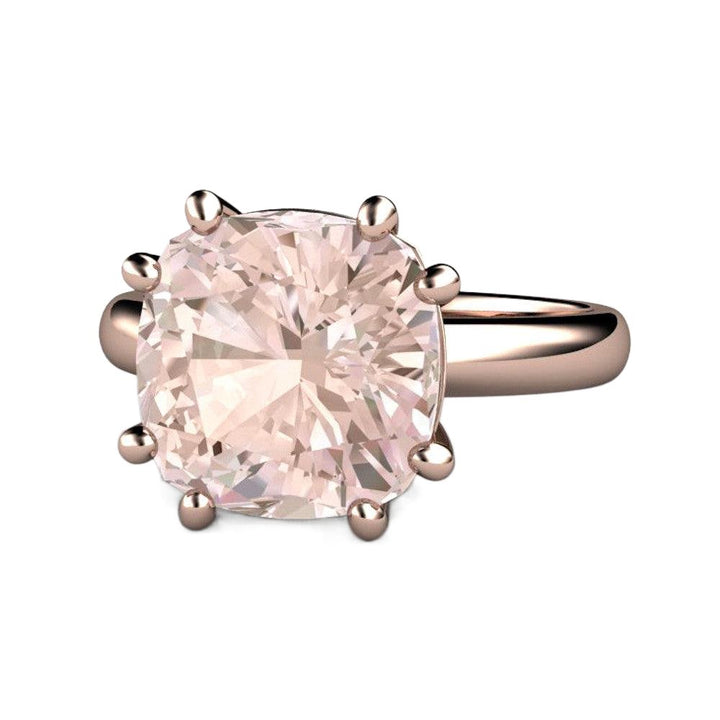 Large Morganite Ring 10mm Cushion Cut Morganite Solitaire, Rare Earth Jewelry