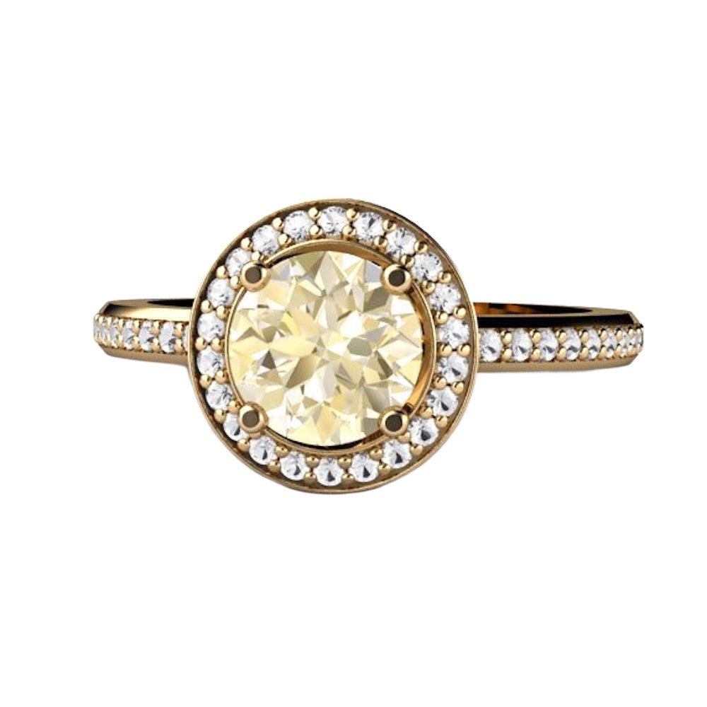 Lemon Citrine Engagement Ring with Diamond Halo Yellow Gemstone, Rare Earth Jewelry