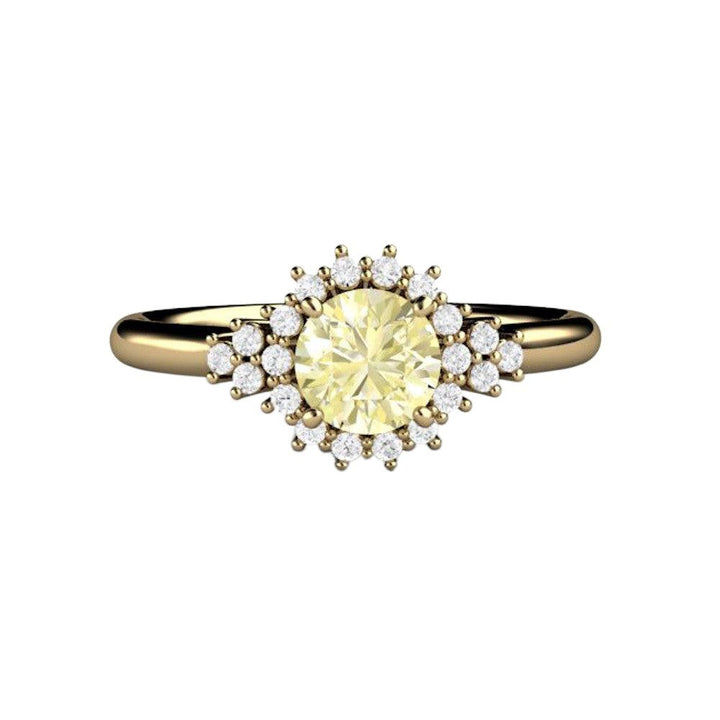 Lemon Yellow Sapphire Engagement Ring | Vintage Cluster with Diamond Accents, Rare Earth Jewelry