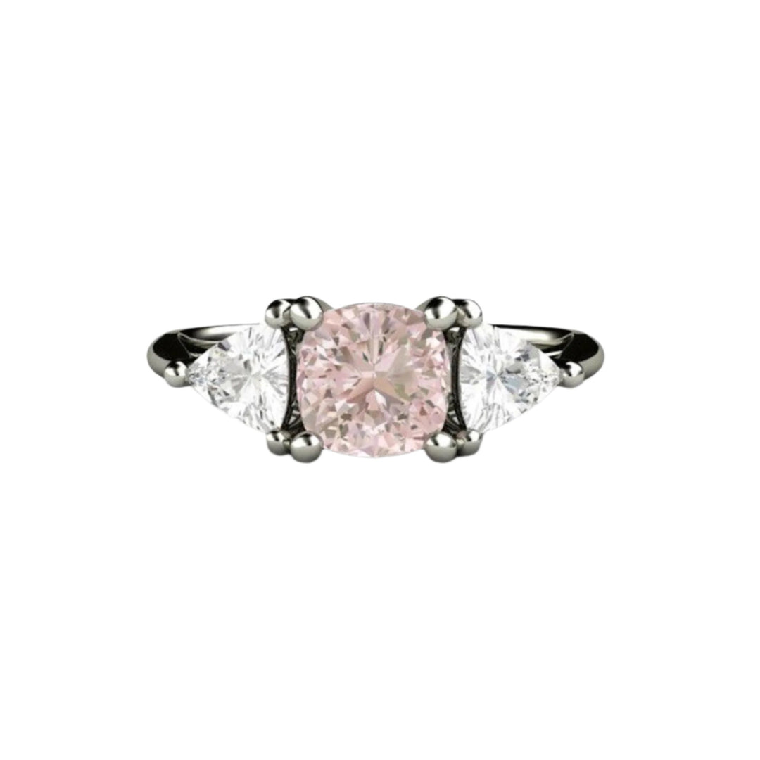 Three Stone Light Pink Sapphire Ring, Cushion Cut Lab Created Pink Sapphire Engagement Ring