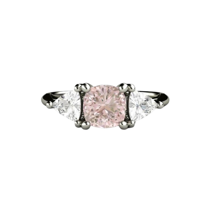 Three Stone Light Pink Sapphire Ring, Cushion Cut Lab Created Pink Sapphire Engagement Ring