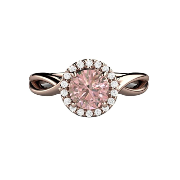 Light Pink Sapphire Engagement Ring | Diamond Halo with Infinity Split Shank, Rare Earth Jewelry