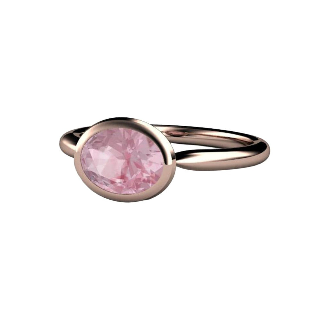 Light Pink Sapphire Engagement Ring, Oval Bezel Set Solitaire, East West Minimalist Design | Rare Earth Jewelry