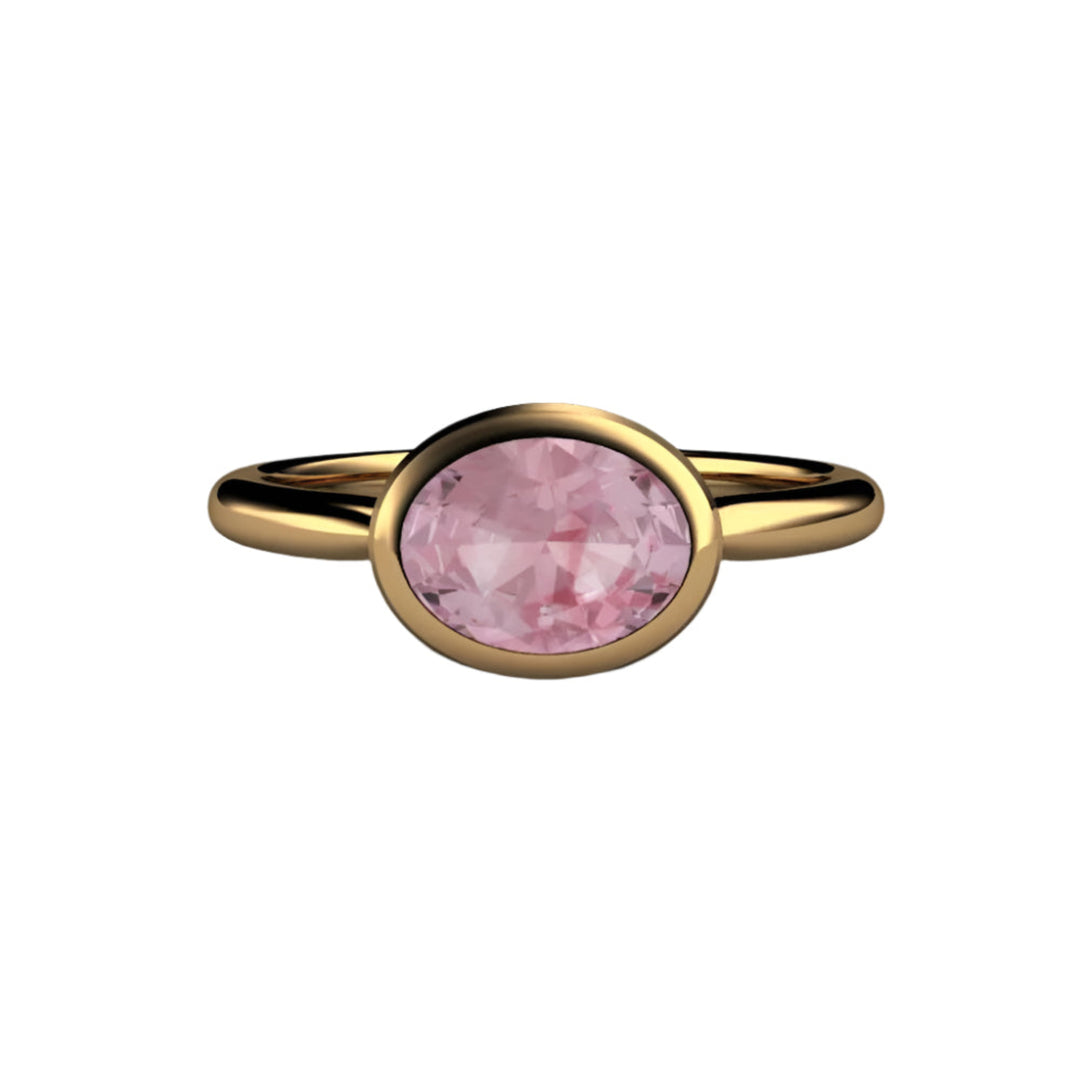 Light Pink Sapphire Engagement Ring, Oval Bezel Set Solitaire, East West Minimalist Design | Rare Earth Jewelry