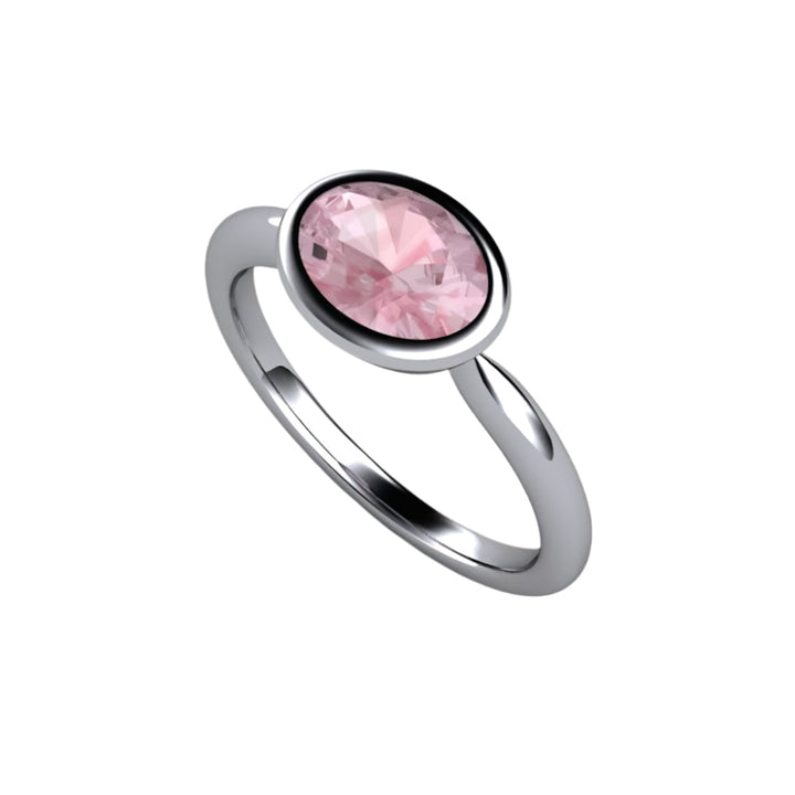 Light Pink Sapphire Engagement Ring, Oval Bezel Set Solitaire, East West Minimalist Design | Rare Earth Jewelry