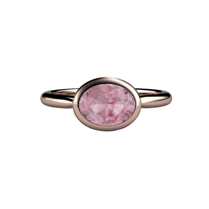 Light Pink Sapphire Engagement Ring, Oval Bezel Set Solitaire, East West Minimalist Design | Rare Earth Jewelry