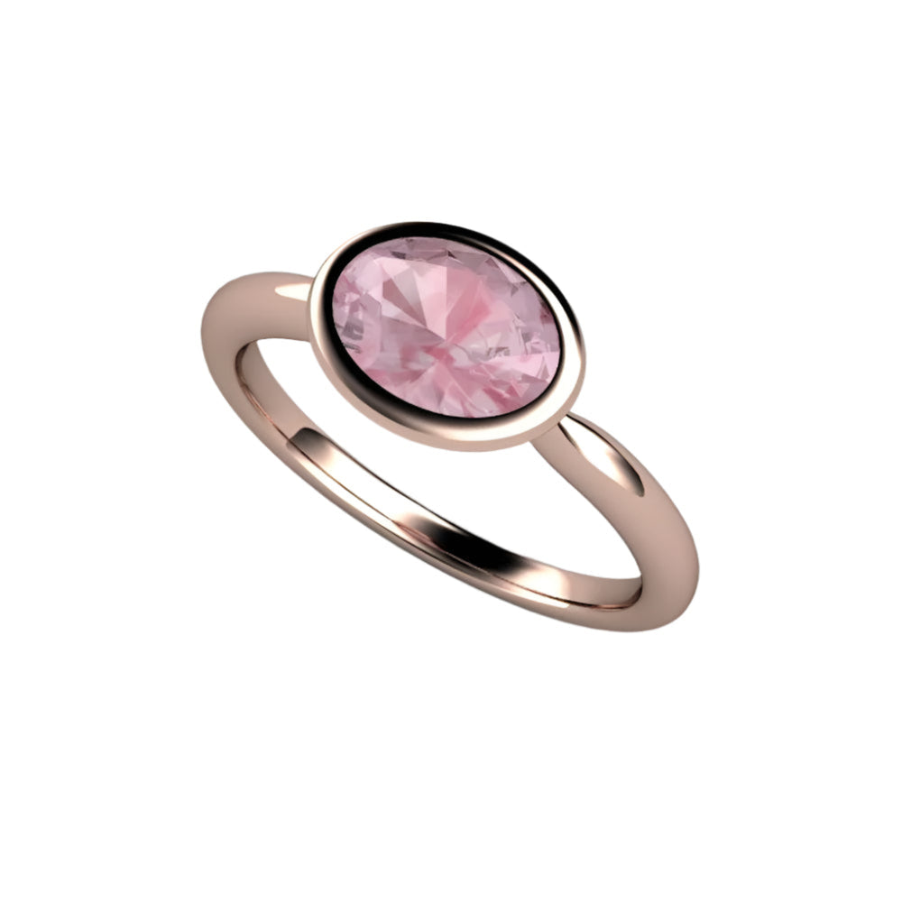 Light Pink Sapphire Engagement Ring, Oval Bezel Set Solitaire, East West Minimalist Design | Rare Earth Jewelry