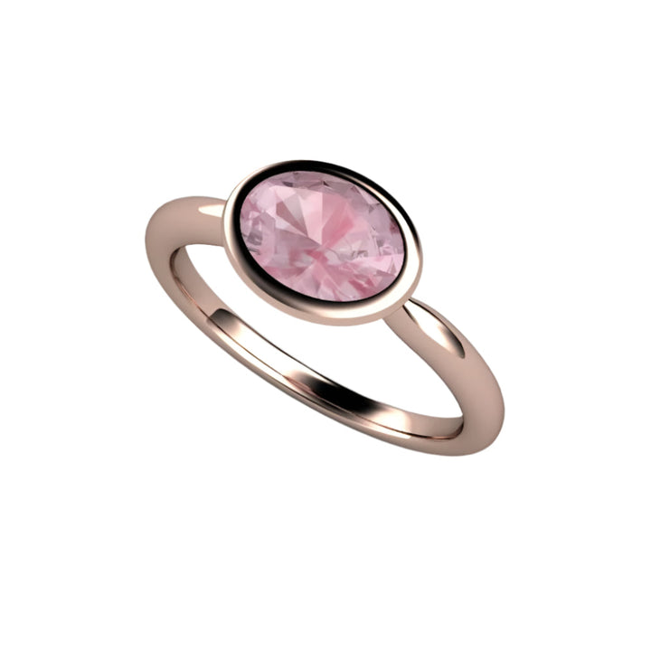 Light Pink Sapphire Engagement Ring, Oval Bezel Set Solitaire, East West Minimalist Design | Rare Earth Jewelry