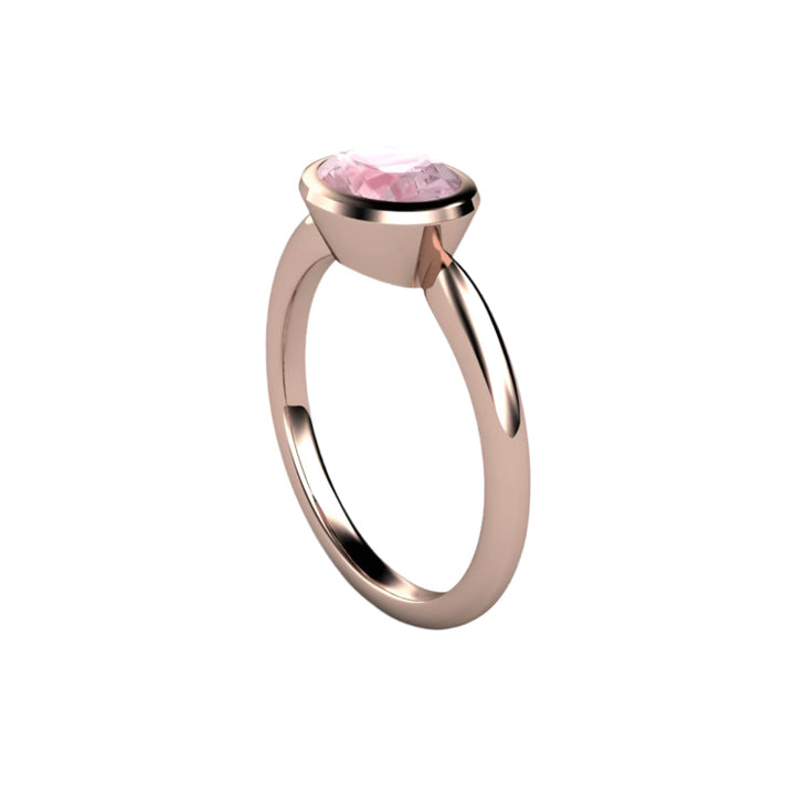 Light Pink Sapphire Engagement Ring, Oval Bezel Set Solitaire, East West Minimalist Design | Rare Earth Jewelry