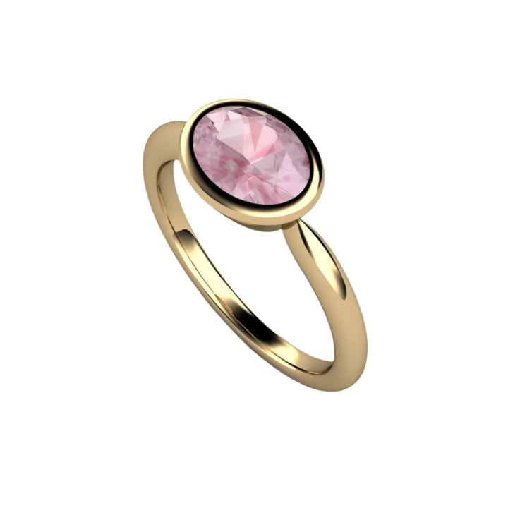 Light Pink Sapphire Engagement Ring, Oval Bezel Set Solitaire, East West Minimalist Design | Rare Earth Jewelry