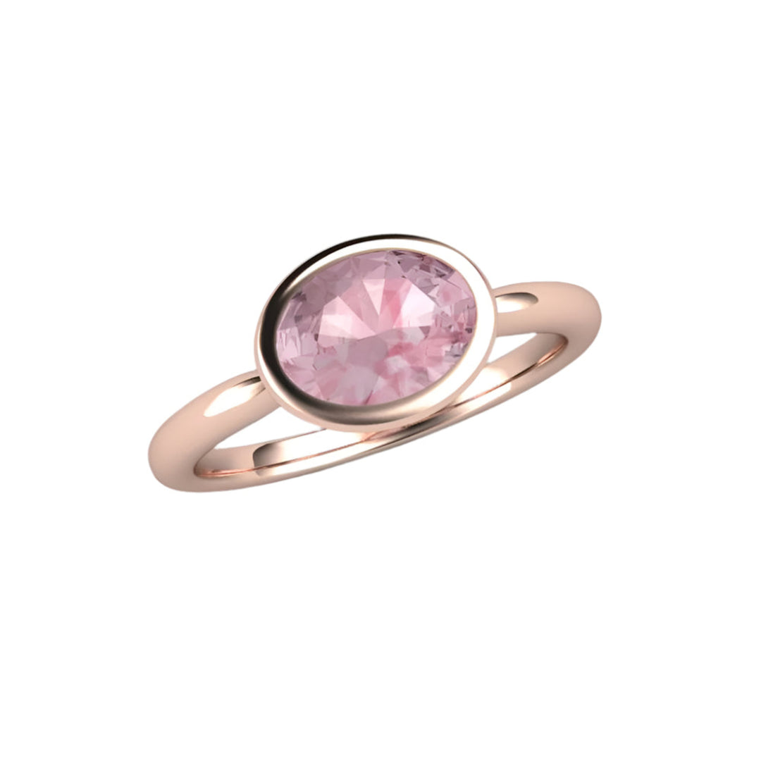 Light Pink Sapphire Engagement Ring, Oval Bezel Set Solitaire, East West Minimalist Design | Rare Earth Jewelry