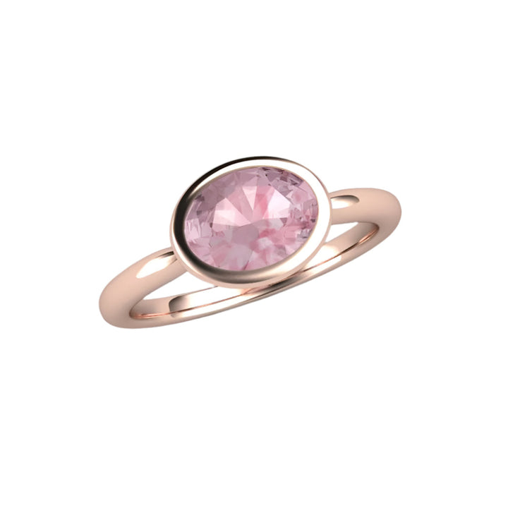 Light Pink Sapphire Engagement Ring, Oval Bezel Set Solitaire, East West Minimalist Design | Rare Earth Jewelry