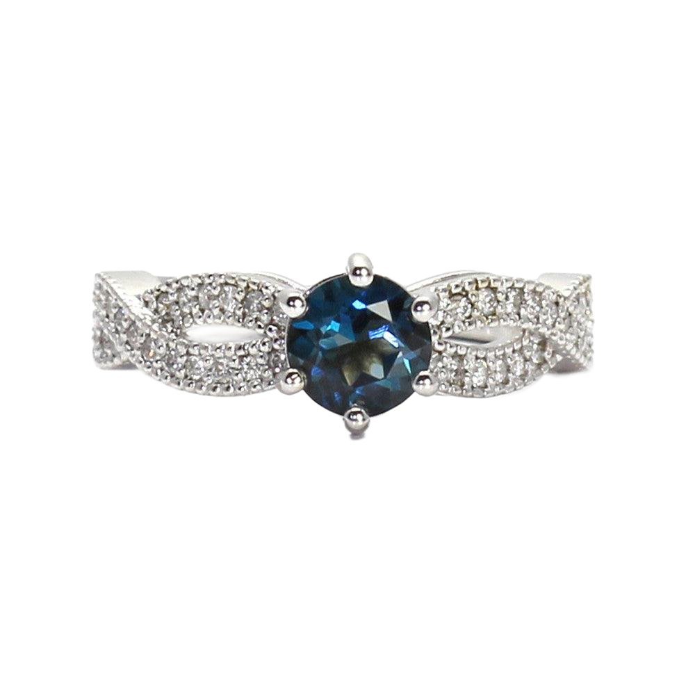 London Blue Topaz Infinity Engagement Ring | Solitaire with Diamond Accents, Rare Earth Jewelry