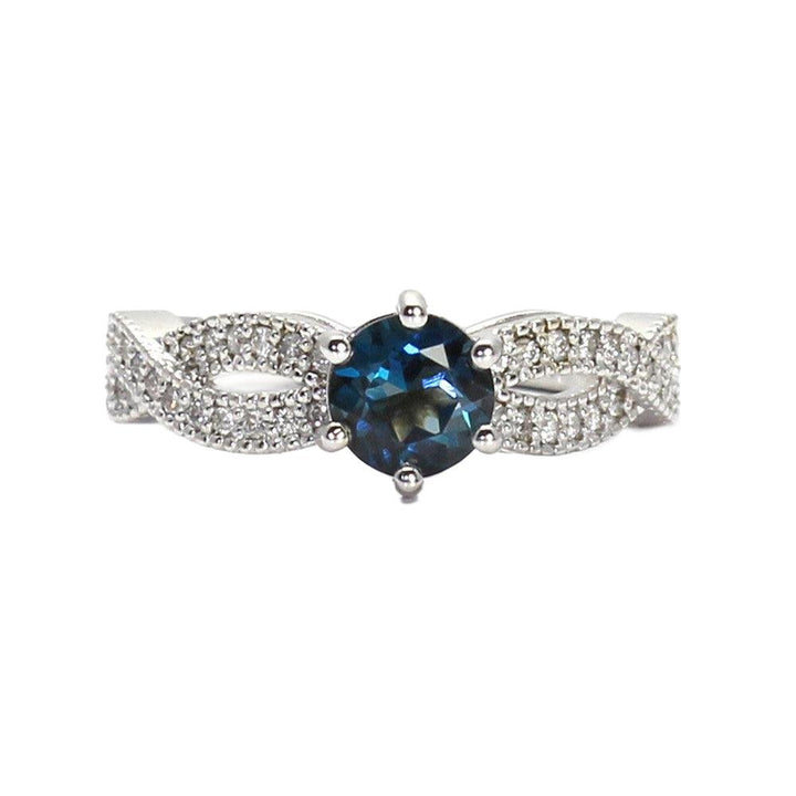 London Blue Topaz Infinity Engagement Ring | Solitaire with Diamond Accents, Rare Earth Jewelry