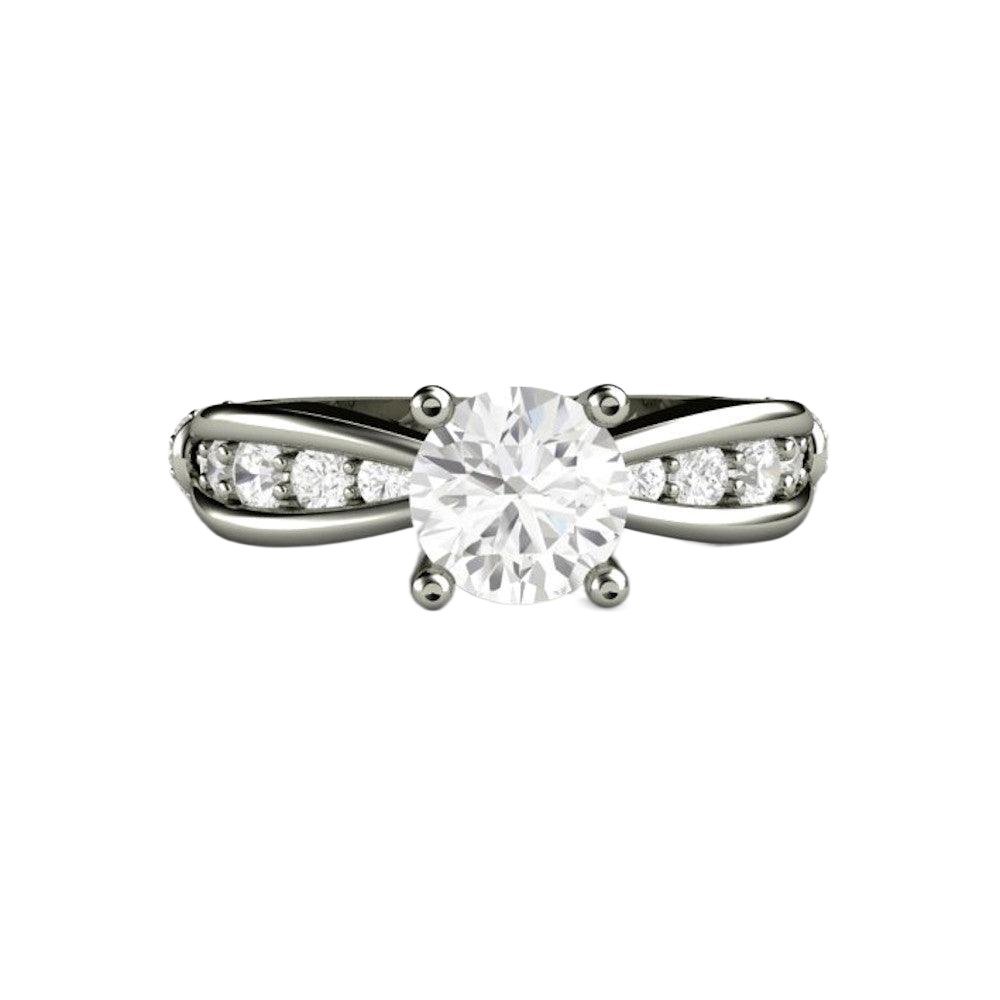 1ct Moissanite Solitaire Engagement Ring | Euro Shank with Diamond Accents, Rare Earth Jewelry