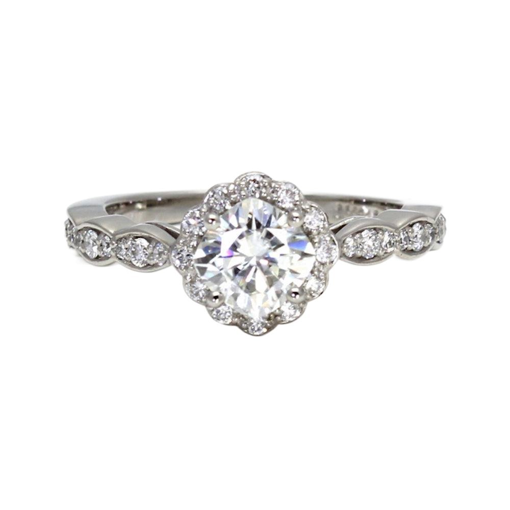 Moissanite Cushion Cut Engagement Ring | Vintage Style Diamond Halo, Rare Earth Jewelry