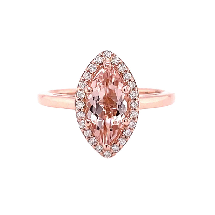 Morganite Marquise Cut Halo Engagement Ring, Rare Earth Jewelry