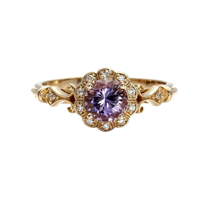 Natural Purple Sapphire Ring Art Deco Design with Diamonds, Rare Earth Jewelry