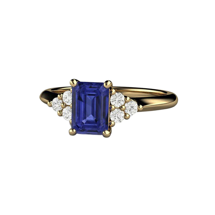 Natural Tanzanite Engagement Ring Emerald Cut with Diamond Accents, Rare Earth Jewelry