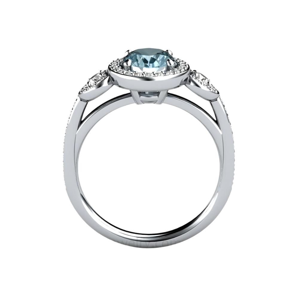 Oval Aquamarine Engagement Ring | Three-Stone Diamond Halo Setting, Rare Earth Jewelry