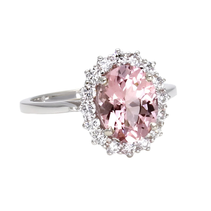Oval Morganite Engagement Ring Vintage Cluster Halo with Diamonds, Natural Morganite Ring | Rare Earth Jewelry