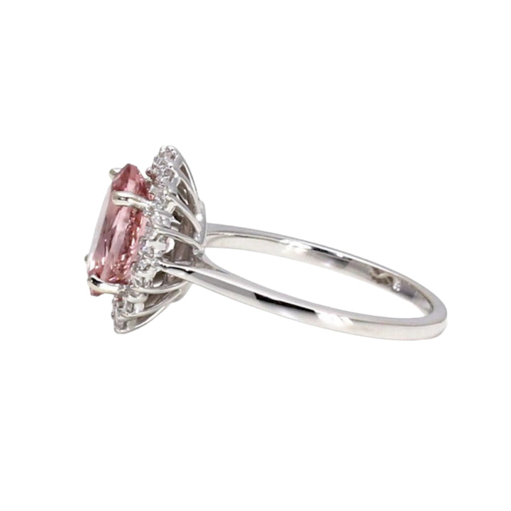 Oval Morganite Engagement Ring Vintage Cluster Halo with Diamonds, Side View of Cocktail Ring | Rare Earth Jewelry