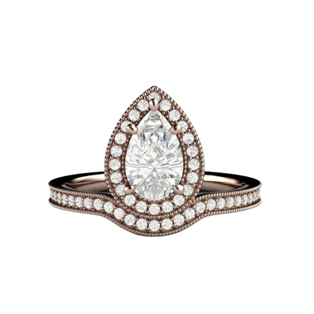 Pear Shaped Engagement Ring Inverted Pear Moissanite Upside Down Halo, Rare Earth Jewelry