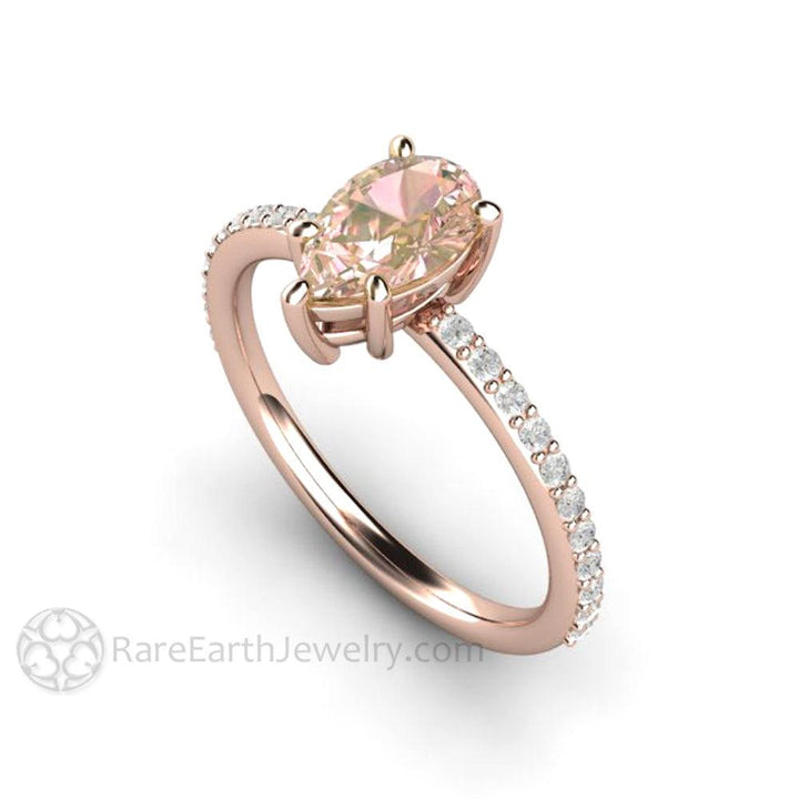 Dainty Pear Cut Pink Sapphire Engagement Ring | Light Pink Solitaire with Pavé Diamonds, Rare Earth Jewelry