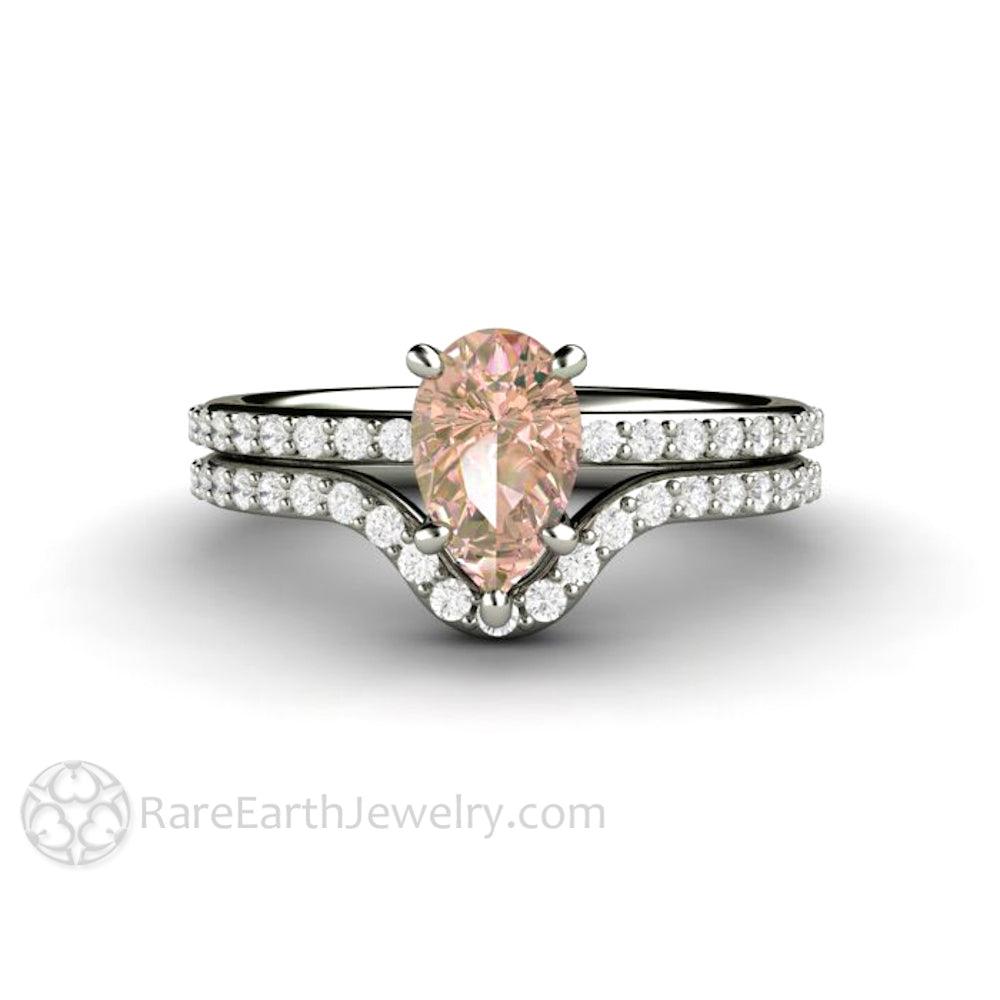 Dainty Pear Cut Pink Sapphire Engagement Ring | Light Pink Solitaire with Pavé Diamonds, Rare Earth Jewelry