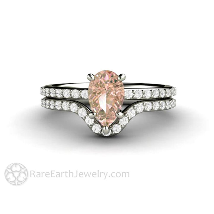 Dainty Pear Cut Pink Sapphire Engagement Ring | Light Pink Solitaire with Pavé Diamonds, Rare Earth Jewelry