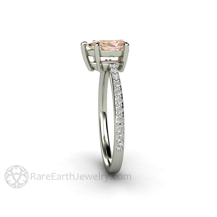 Dainty Pear Cut Pink Sapphire Engagement Ring | Light Pink Solitaire with Pavé Diamonds, Rare Earth Jewelry
