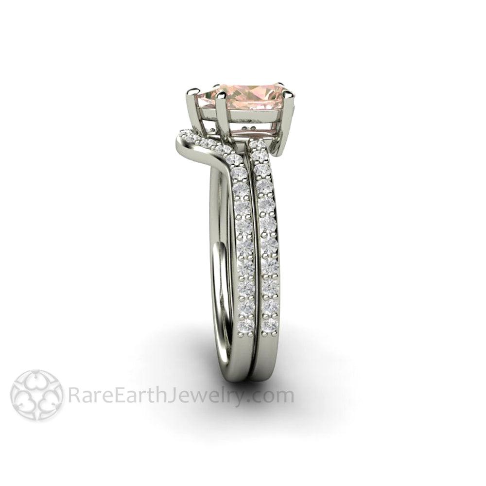 Dainty Pear Cut Pink Sapphire Engagement Ring | Light Pink Solitaire with Pavé Diamonds, Rare Earth Jewelry