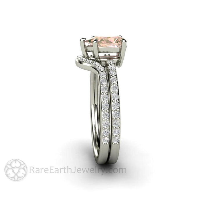 Dainty Pear Cut Pink Sapphire Engagement Ring | Light Pink Solitaire with Pavé Diamonds, Rare Earth Jewelry