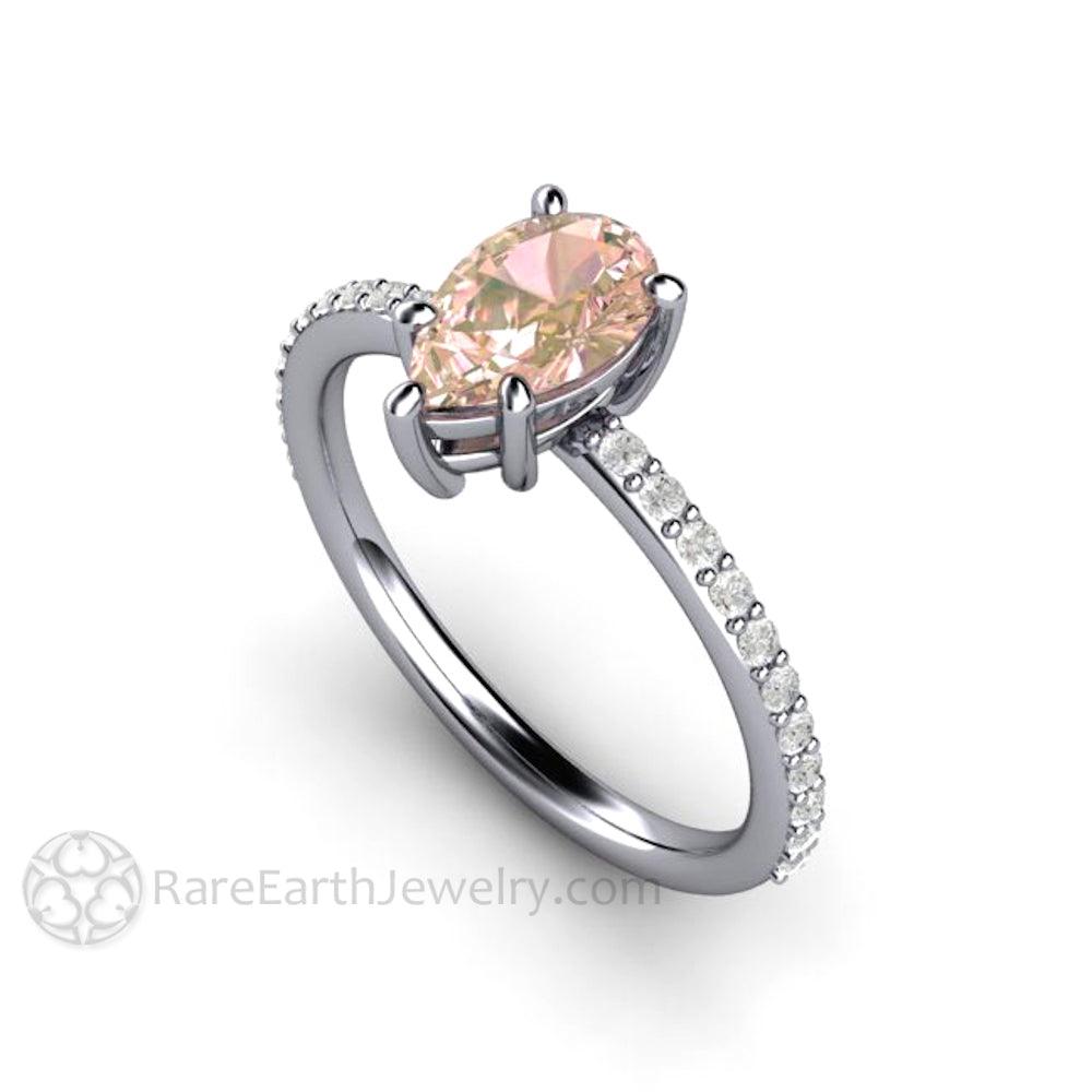 Dainty Pear Cut Pink Sapphire Engagement Ring | Light Pink Solitaire with Pavé Diamonds, Rare Earth Jewelry