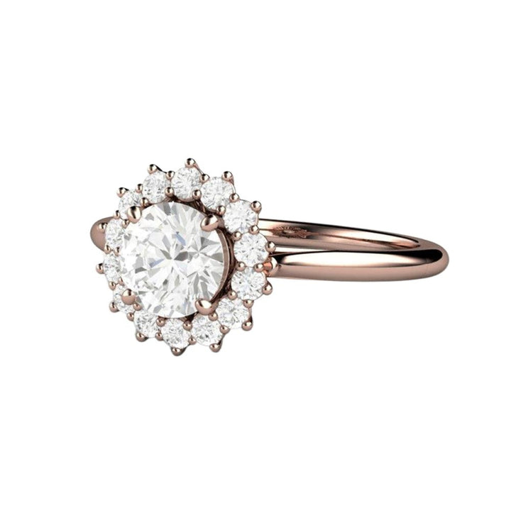 Round Diamond Engagement Ring Vintage Style Cluster Halo, Rare Earth Jewelry