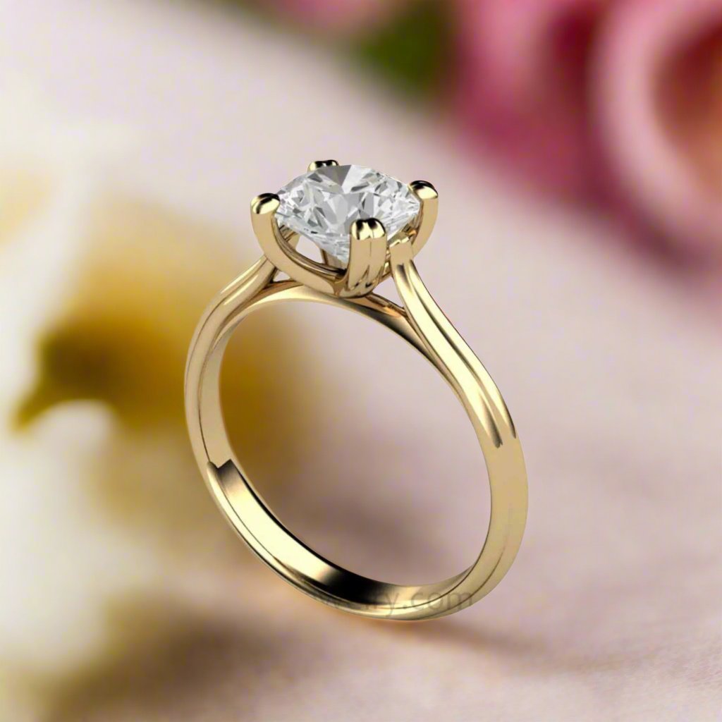 Sustainable Moissanite Engagement Ring, 1.5 Carat Round Solitaire, 14K Yellow Gold