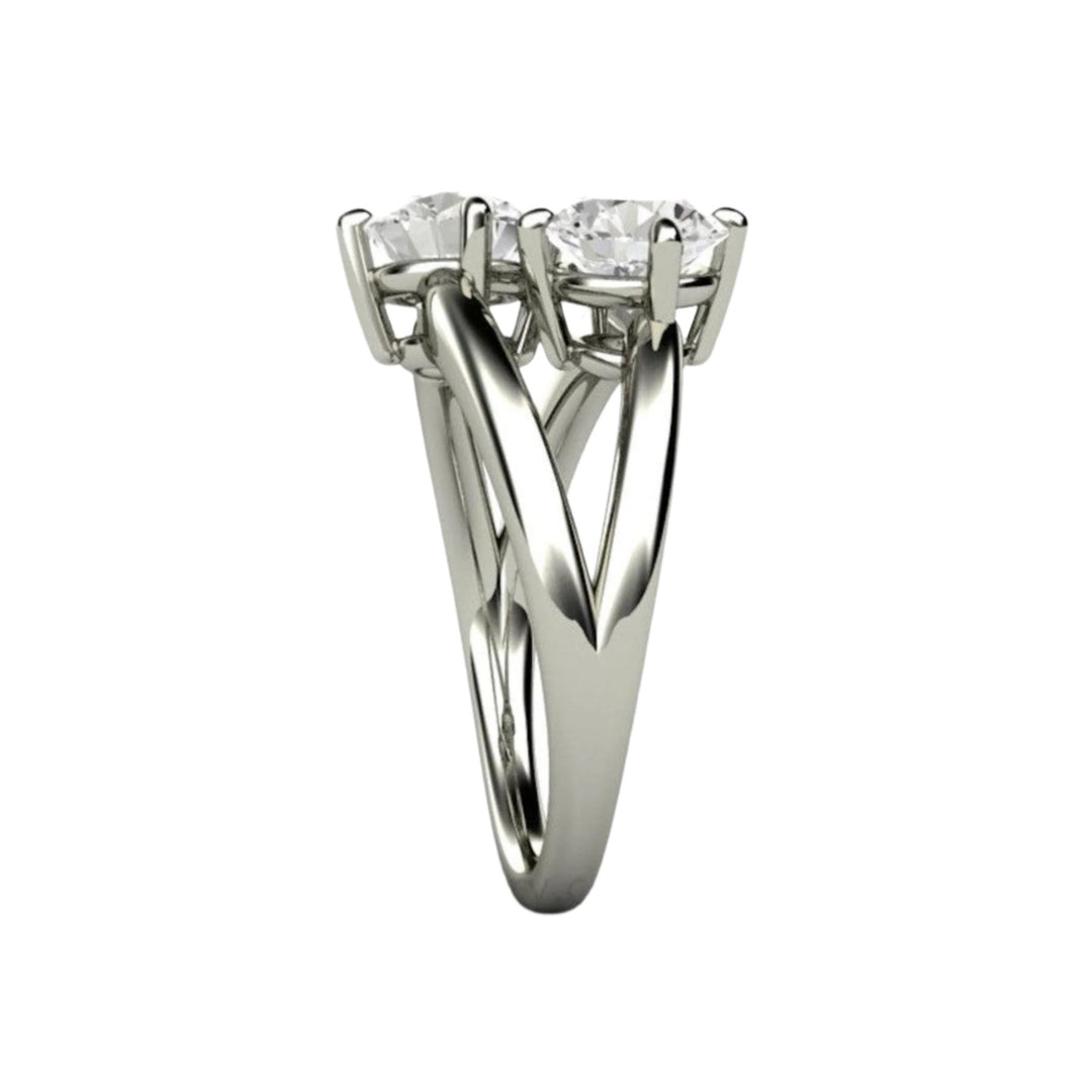 Two Stone Moissanite Engagement Ring, Duo Style with Forever One Moissanite, Side View