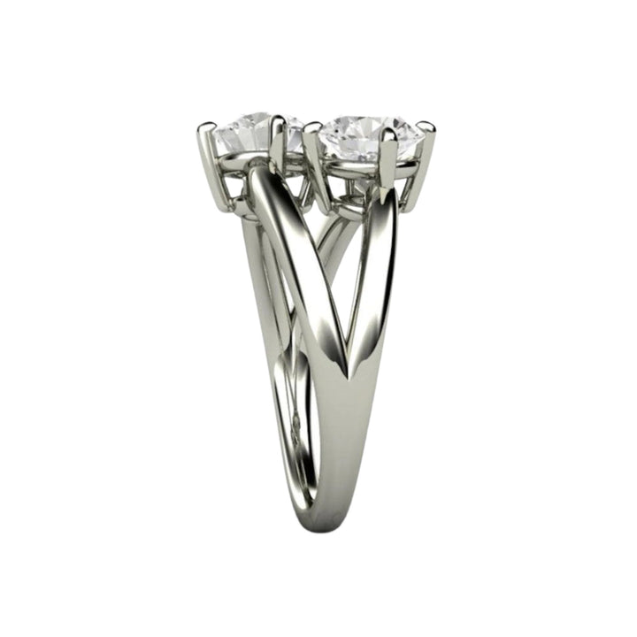 Two Stone Moissanite Engagement Ring, Duo Style with Forever One Moissanite, Side View