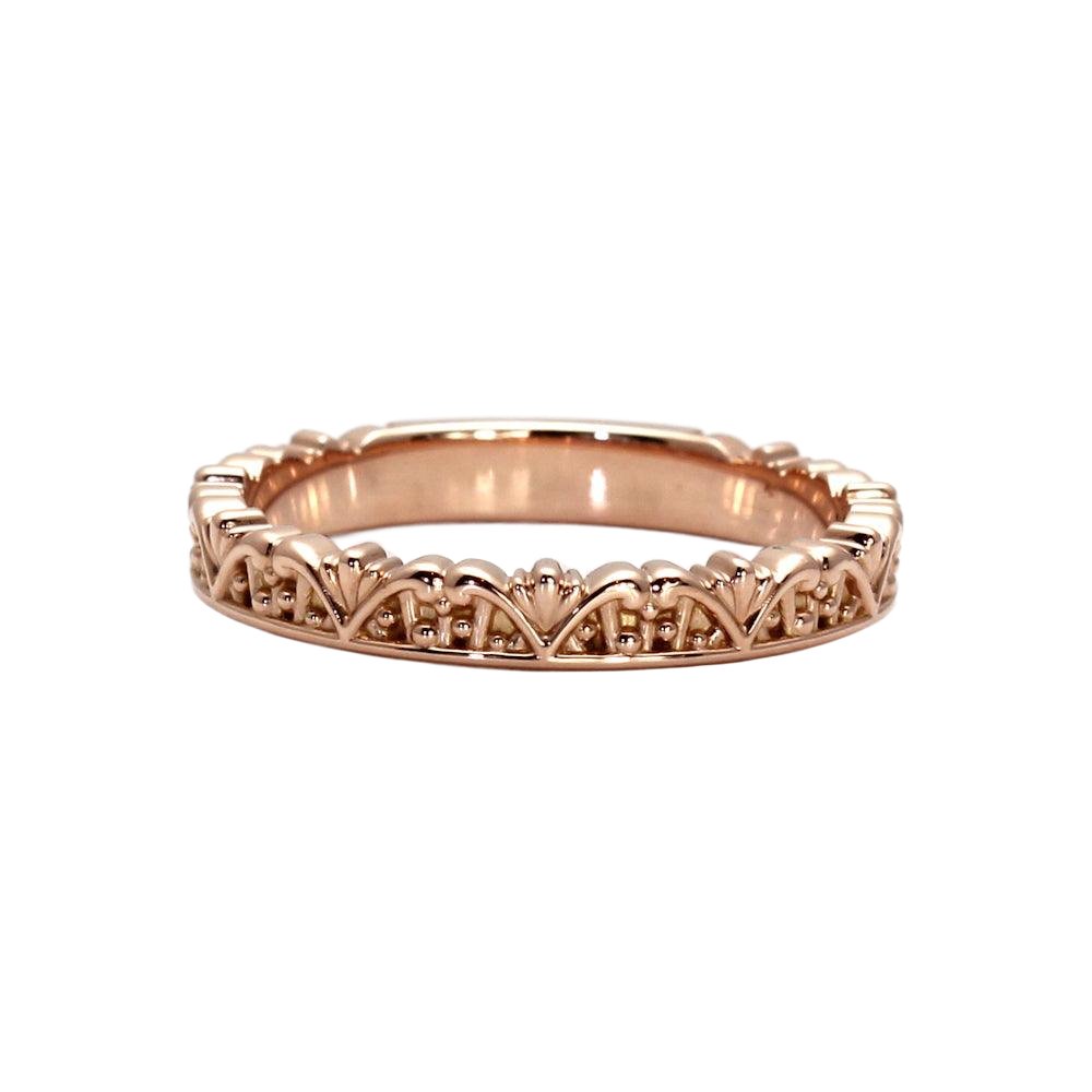 Vintage Style Band with Crown Design and Filigree in Gold or Platinum, Rare Earth Jewelry