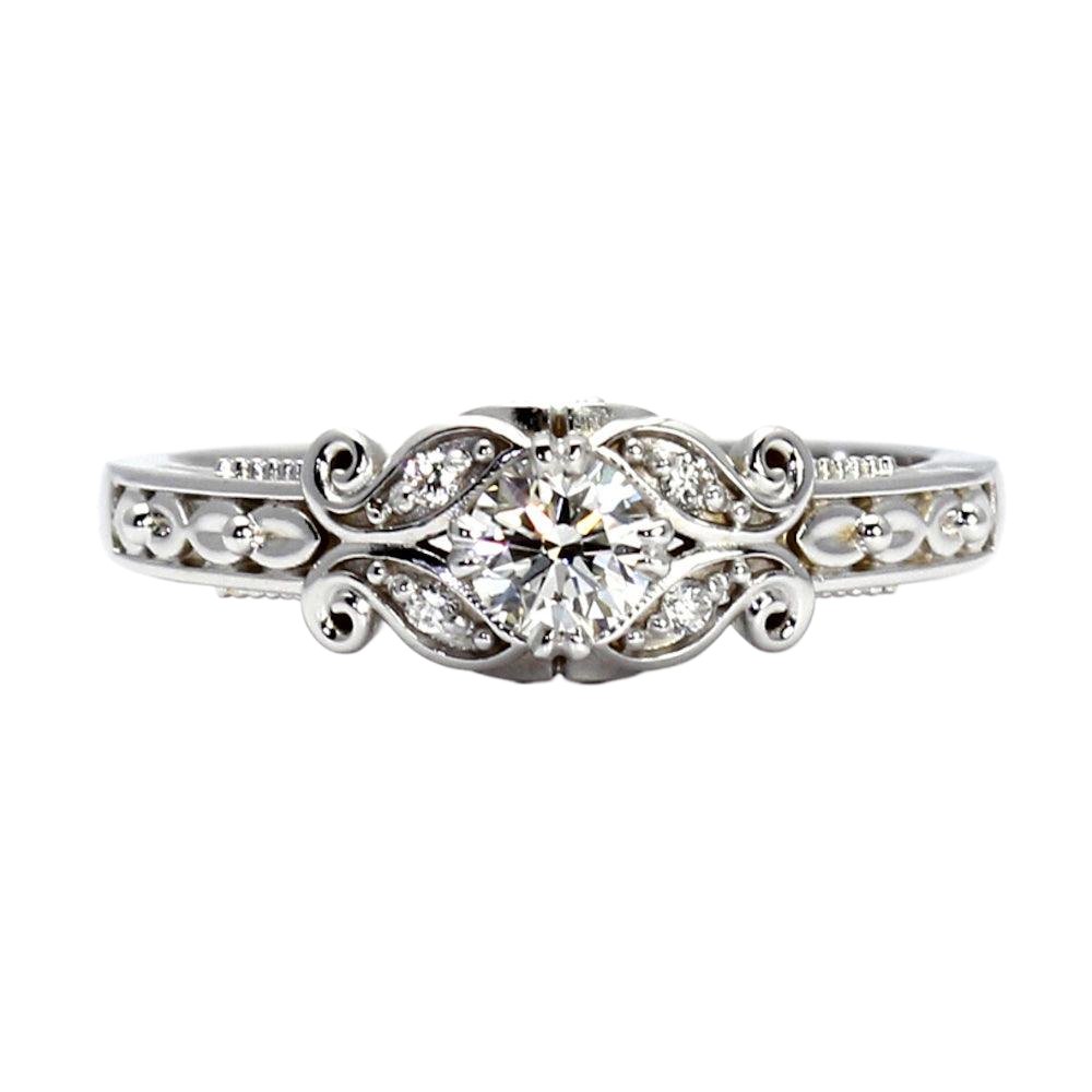Vintage Inspired Diamond Engagement Ring Art Deco Style Solitaire, Rare Earth Jewelry