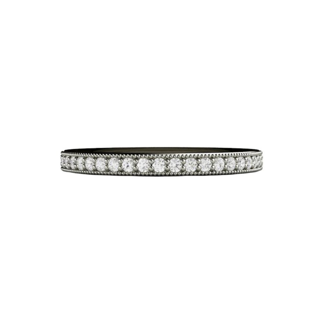 Vintage Style Diamond Wedding Ring with Milgrain, Rare Earth Jewelry