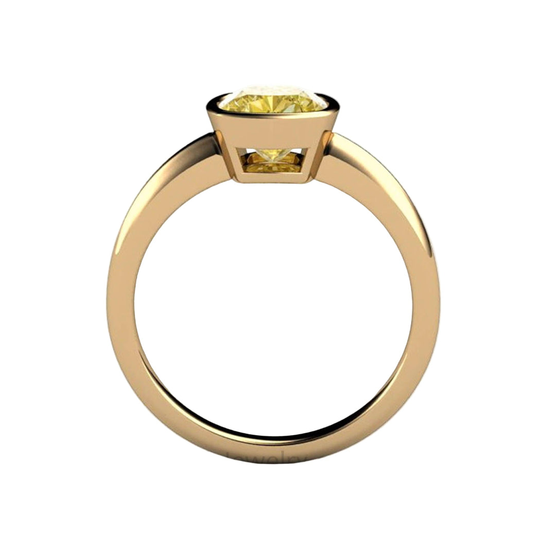 Yellow Moissanite Engagement Ring Cushion Cut Bezel Set Solitaire, Rare Earth Jewelry