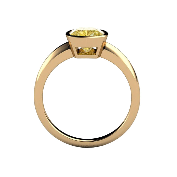 Yellow Moissanite Engagement Ring Cushion Cut Bezel Set Solitaire, Rare Earth Jewelry