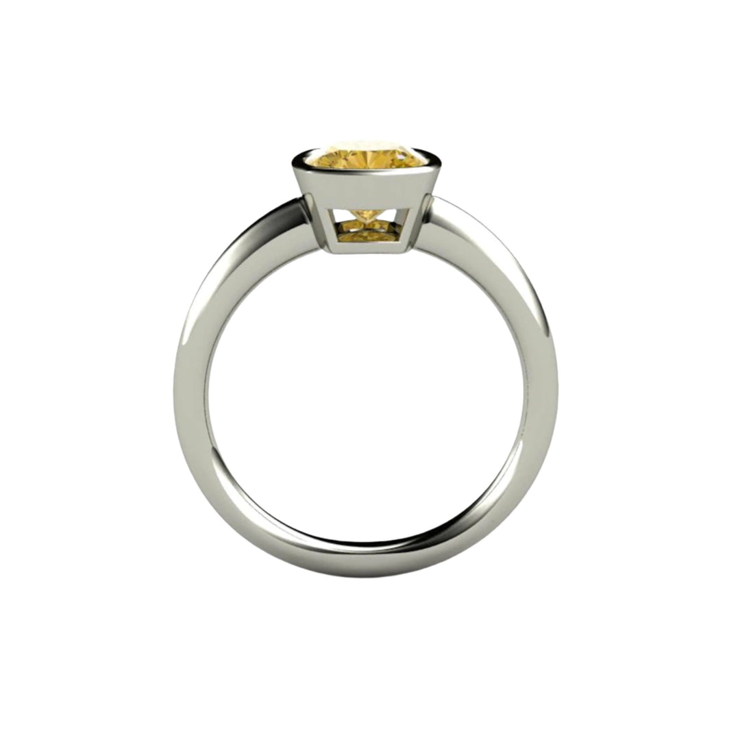 Yellow Moissanite Engagement Ring  Thru View, Cushion Cut Bezel Set Solitaire, Rare Earth Jewelry