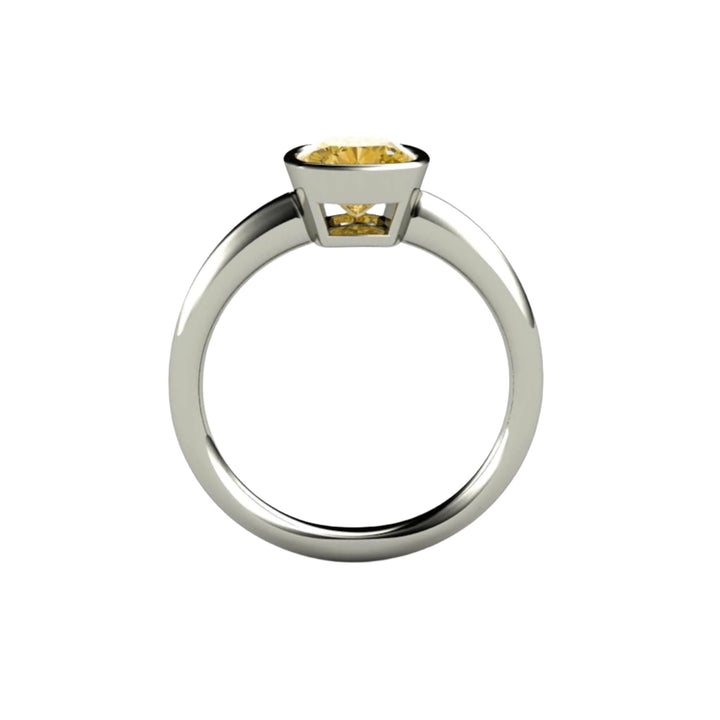 Yellow Moissanite Engagement Ring  Thru View, Cushion Cut Bezel Set Solitaire, Rare Earth Jewelry